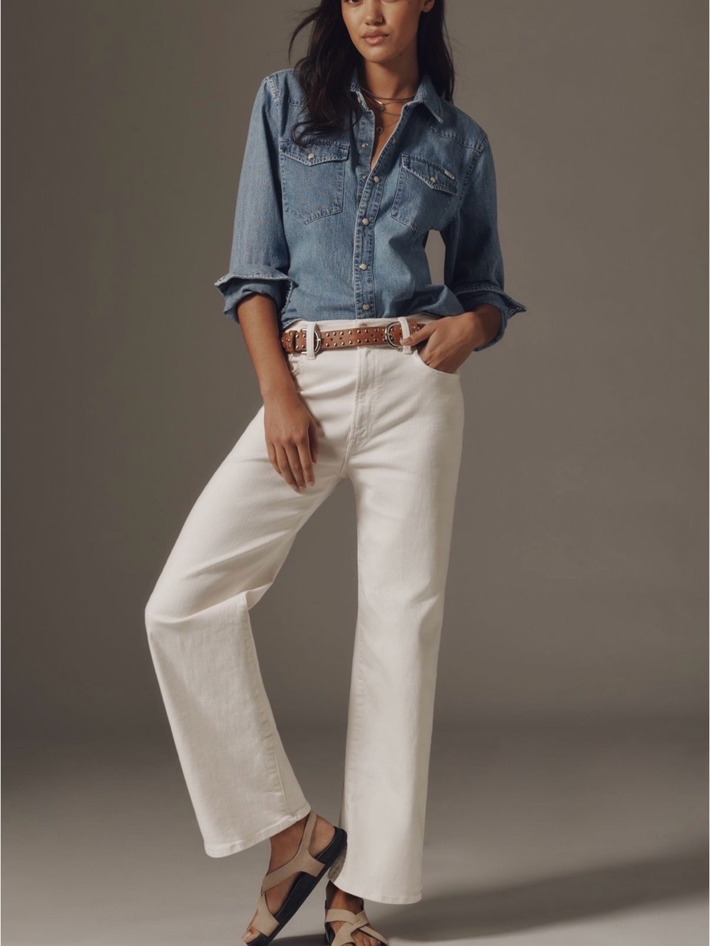Mother The Rambler High Rise Ankle Wide Straight Jeans